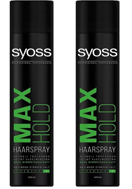 ✅ Syoss Max Hold Haarspray Haarstyling 48h Mega starker Halt 2x 400ml ✅