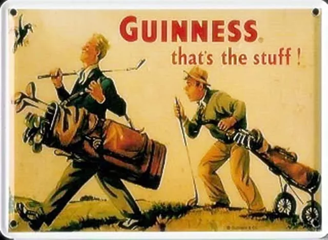 Guinness Golfers miniature metal sign / postcard 110mm x 80mm