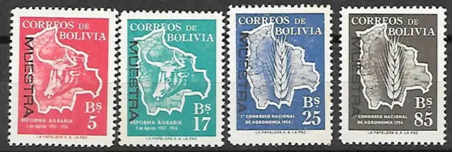 BOLIVIA 1954 Mi 536/37+542/43 Agrarian Reform Overprint MUESTRA MNH