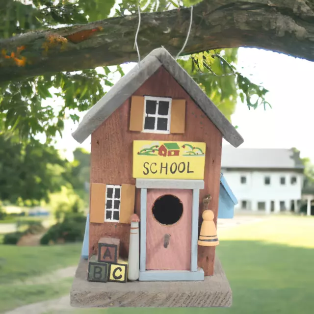 Wooden Schoolhouse Birdhouse 6in Hanging Cardinal's, Robins, Blue Jay's, Etc.