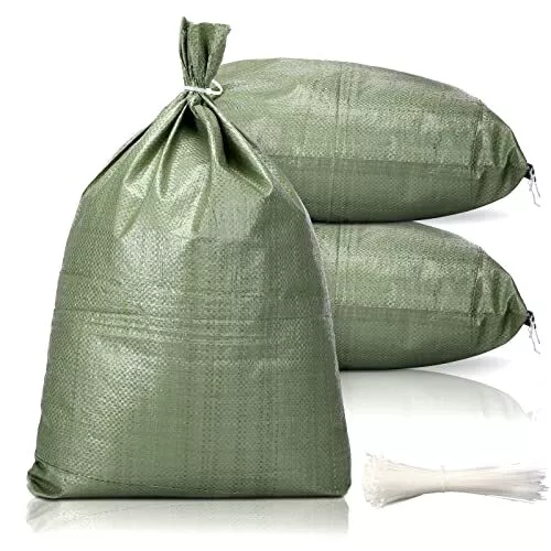 100 Pieces Sand Bags for Flood Protection, 14 x 26 Inches Empty Poly Sandbags...