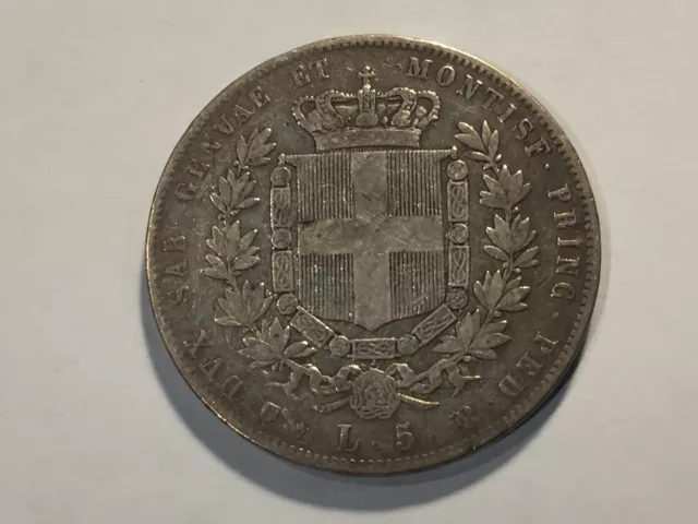 Monnaie Italie 5 Lire 1854 Argent Sardaigne (105-2/A14-54) 2