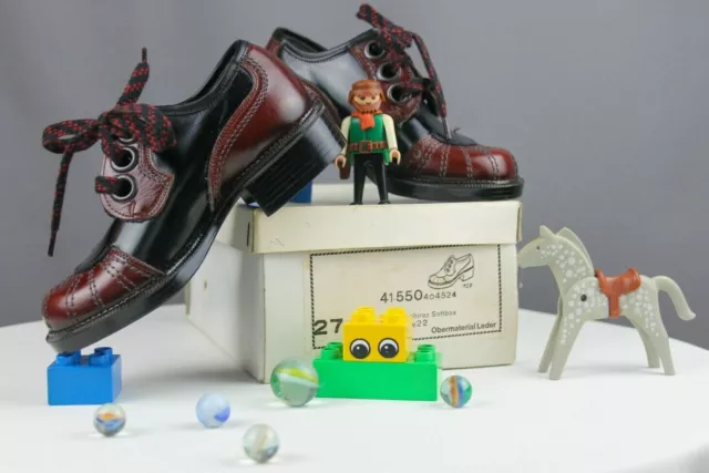 Vero Vintage Odenwald Bambini Scarpe Basse Pelle Tgl 27 Rosso - Nero 1970er