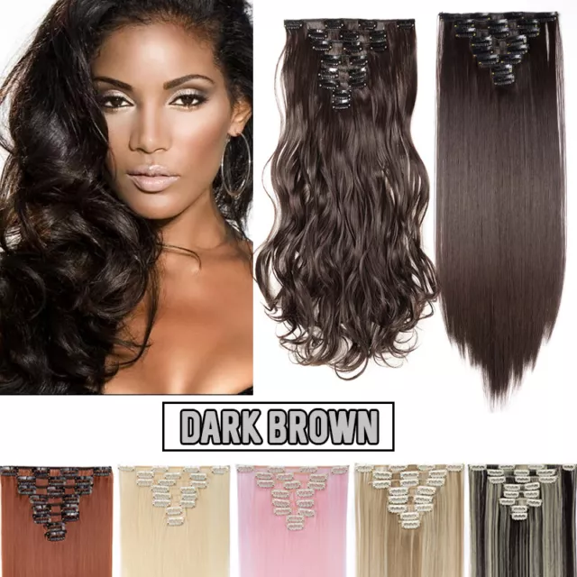 AU 8 Pieces Clip In Hair Extensions Full Head Natural As Human Real Long Thick