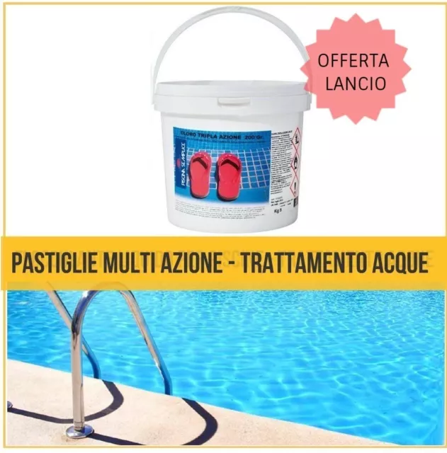 Pastiglie multifunzione per piscine multiazione Cloro Antialga Flocculante ph