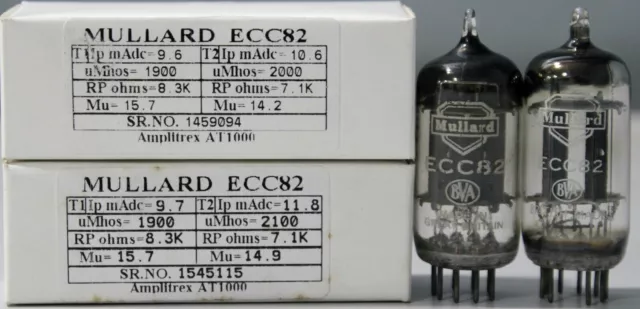 ECC82 MULLARD "D" Getter Fabriqué en Gt.Britian Amplitrex Testé Qté 1 Paire...