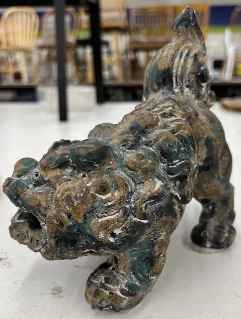 Chinese Ming Dynasty Heavy Bronze Patina Lion Foo Dog Incense Burner Tongshi
