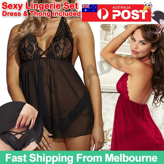 Women Sexy Lingerie Lace Erotic Underwear Set G-String Nightwear Sleepwear AU