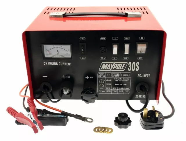 Maypole Heavy Duty Steel 20 Amp 12V/24V Car Van Tractor Battery Charger Mp730