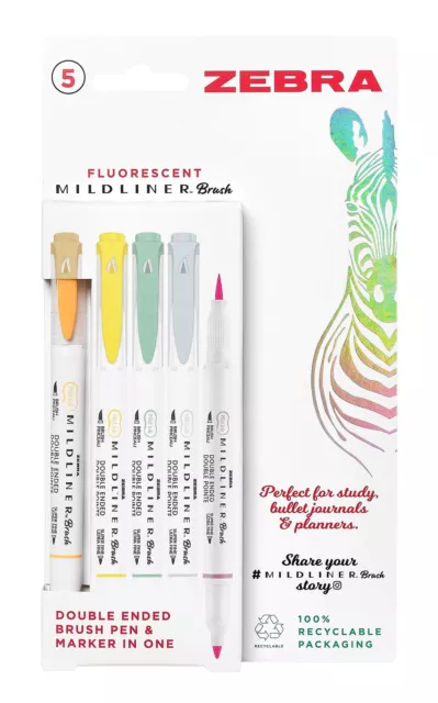 Zebra Pen MILDLINER Dual Tip Brush Pens, Felt Tip Pens For Adults, Bullet Tip &