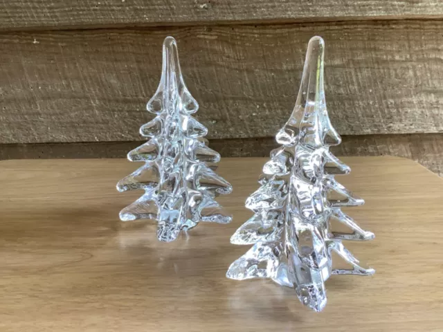 2 Vintage Art Glass Christmas Trees Clear Crystal Small 5.5 " Forest