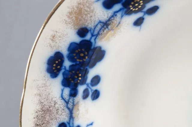 Sampson Hancock Blossoms Flow Blue & Gold Deep Plate Circa 1858 - 1891 B 3