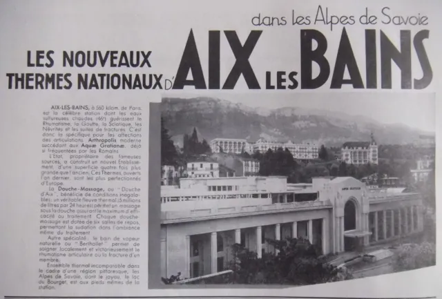 Publicité De Presse 1935 Aix Les Bains Savoie Thermes Nationaux - Advertising