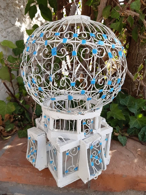 Cage à Oiseaux Artisanale En Bois, Base Transparente, 36 X 30