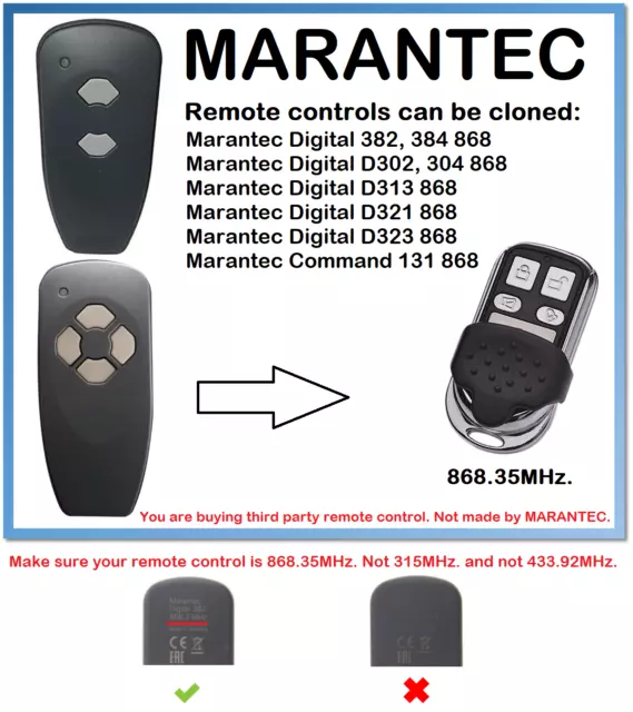 Marantec Digital 382 , 384 868 Mando a Distancia Universal Duplicador 868.35MHz