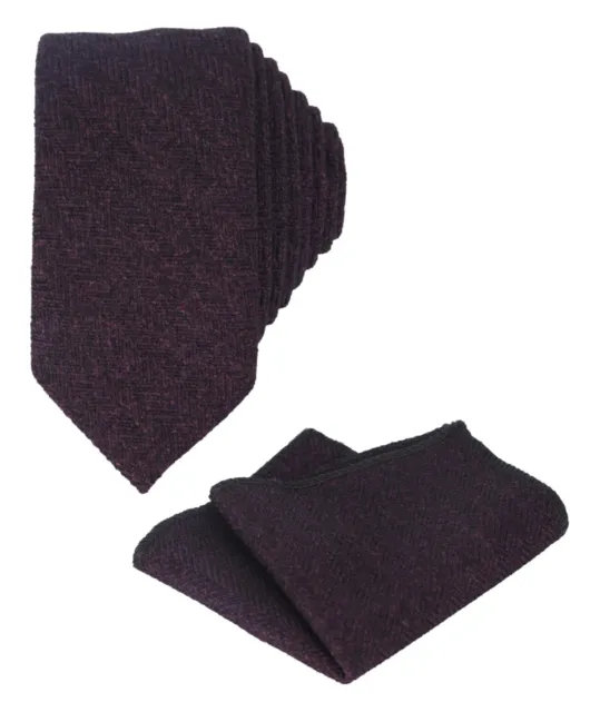 Set quadrato cravatta sottile e tasca da uomo ragazzo spina di pesce tweed viola