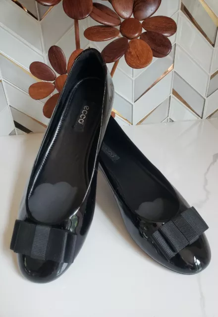 NEW Ecco Owando Black Patent Leather Ballet Flats With Bow Sz 41 US 9.5-10 $140