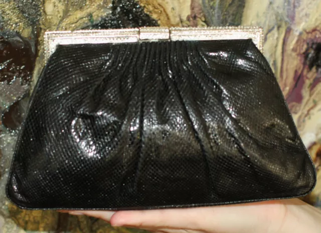 Judith Leiber SLEEK BLACK ART DECO BAG CLUTCH SWAROVSKI CRYSTAL KARUNG PURSE BAG