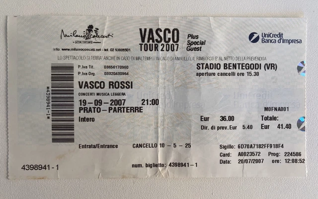 Vasco Rossi biglietto storico