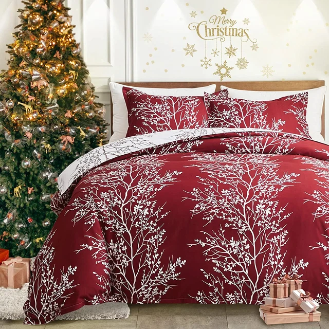 Gray Comforter Set 3 Pieces Queen Size Tree Branch Tan White Bloom Flower Microf