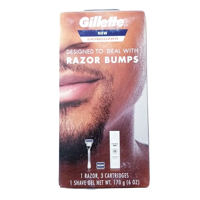 Juego de 5 piezas Gilette Skinguard para hombre 1 navaja de afeitar 3 cartuchos 1 gel de afeitar