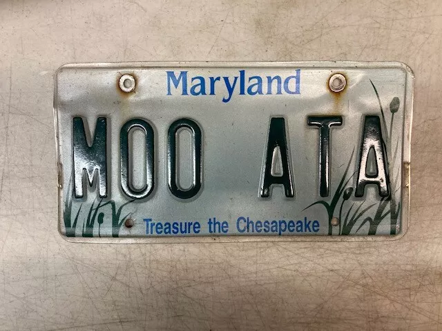 License Plate Genuine - Maryland Vanity Tag "MOO ATA" Treasure the Chesapeake