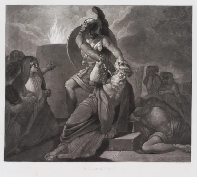 MAYER (*1812) nach SCHMUTZER (*1700), Der Tod des Priamos, um 1840, Aquatinta