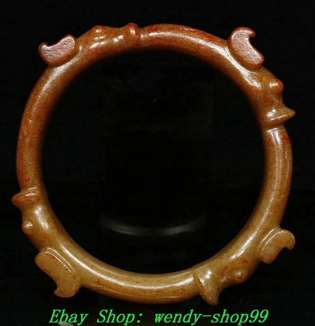 Old Chinese Dynasty Natural Hetian Jade Pig Dragon Hook Gou Bracelet Bangle