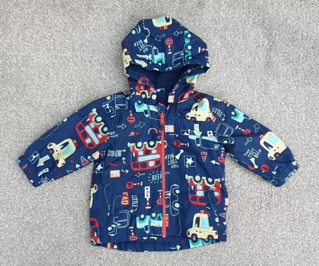 Blue Car Bus Taxi Hooded Lightweight Fleece Lined Jacket Size 3-6 Months Ex Cond