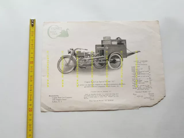 CYGNET Rear Car Special Model G 1914 depliant originale USA anteguerra