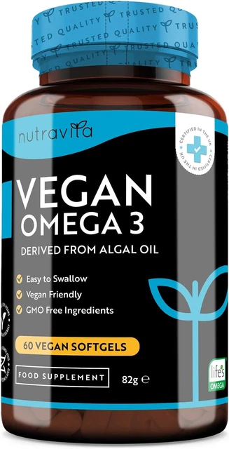 VEGAN HIGH STRENGTH Omega 3 2000Mg Soft Gels - 600Mg DHA & 300Mg EPA ...