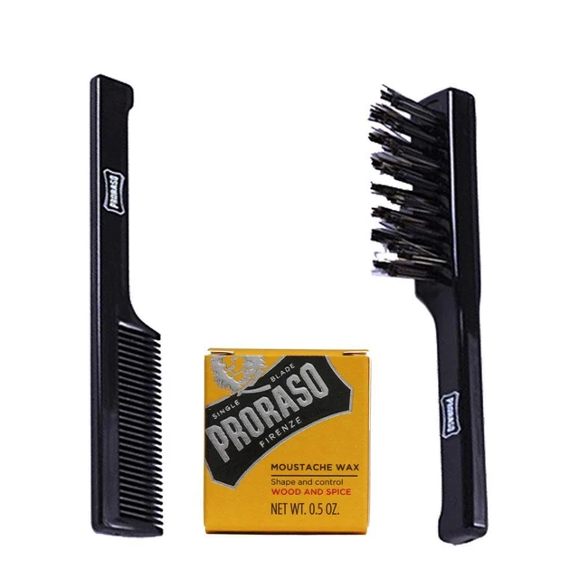 Proraso Wood & Spice Moustache Wax 15ml + Peine y cepillo para barba Moustache