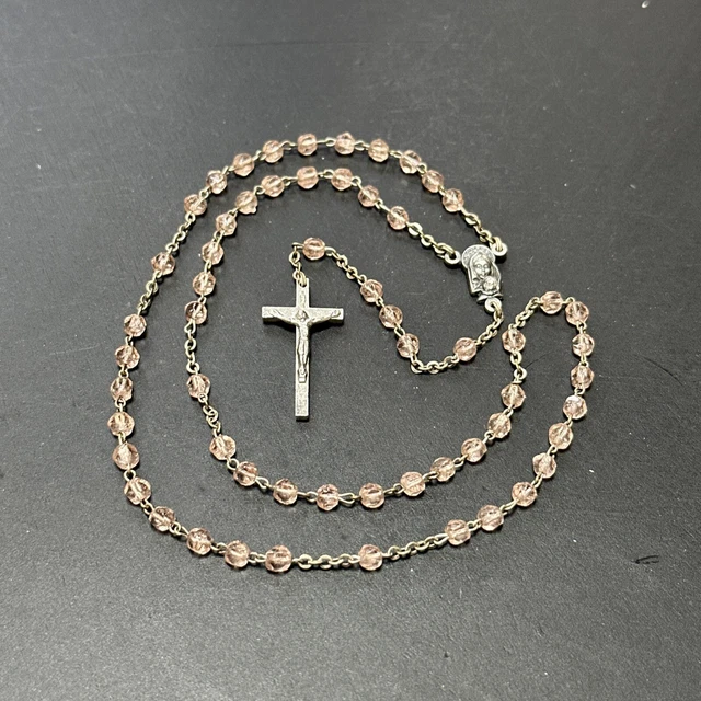 Vieux Chapelet XIXème – Métal Argenté Et Boules – Croix Reliquaire Ancienne