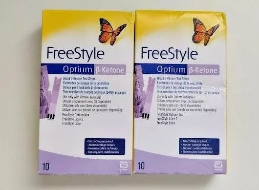 Freestyle Optium Sang B-Ketone Diabétique Essais Test Bandes - 2 Boîtes De 10