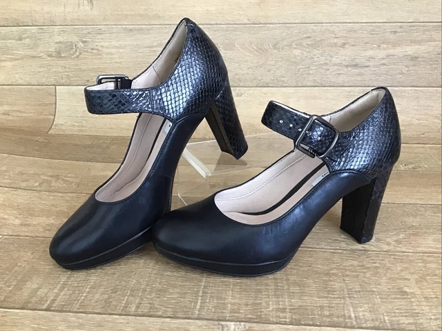 CLARKS NARRATIVE KENDRA GABY Black Snake Leather Mary Jane Heels UK 4 D EU 37 29.95 PicClick UK