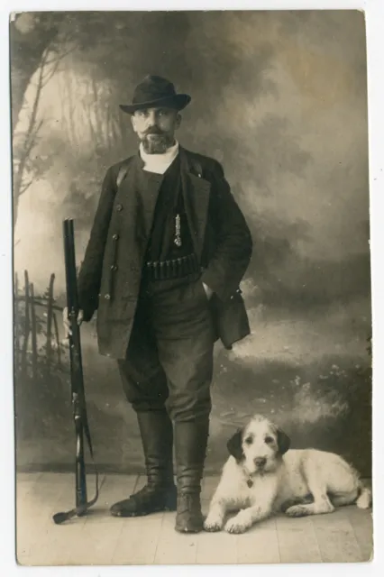 Italian Spinone Man With Shotgun Shooting Old Dog Real Photo Postcard
