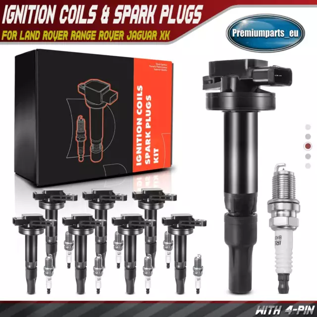 8x Ignition Coils & 8x Spark Plugs for Land Rover Range Rover Jaguar XK 4744015