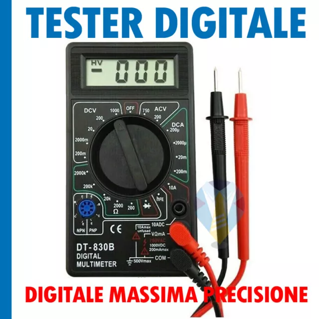 Tester Multimetro Digitale Puntali Volt Ampere Elettronica Fai Da Te Hobby