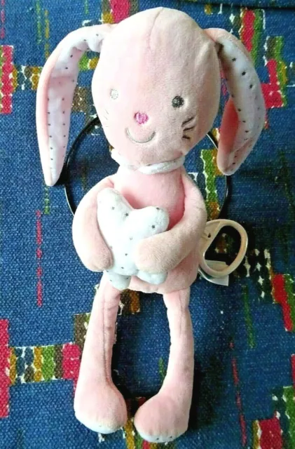 4Pa/ Doudou Musical Tex Baby Lapin Rose Blanc Etoile Argent Kom  Neuf