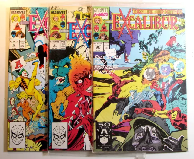 Excalibur Lot of 3 #5,6,39 Marvel Comics (1989) 1st Print Comic Books