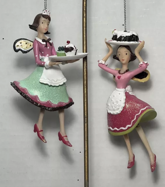 A Pair of Holiday Fairies Bringing Sweet Treets Christmas Ornaments