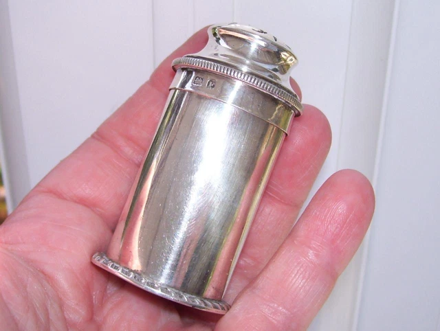 Fine Art Deco Antique Solid Silver Bristol Blue Liner Pepper Pot Sand Caster 51G