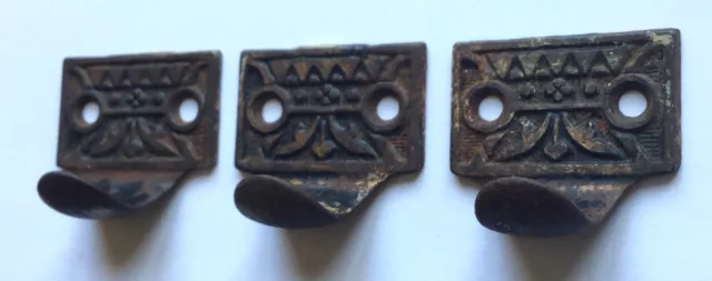 Old Vtg Antique Eastlake Metal Hook Hanger Victorian Hardware Lot Set Of 3