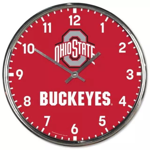 Ohio State Buckeyes Chrome Round Wall Clock [NEW] NCAA Sign Banner Office