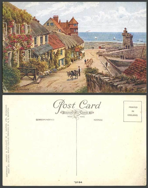 A R Quinton alte Postkarte Mars Hill Lynmouth Leuchtturm Strohhaus ARQ 3194