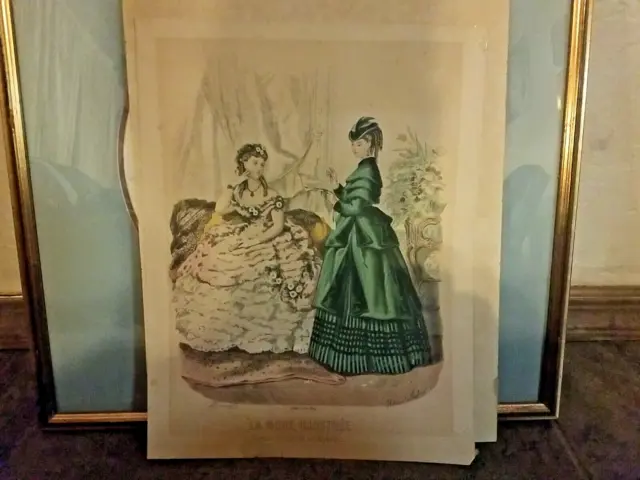 Antique Late 1800's La Mode Illustree Fashion Print Signed Paris France