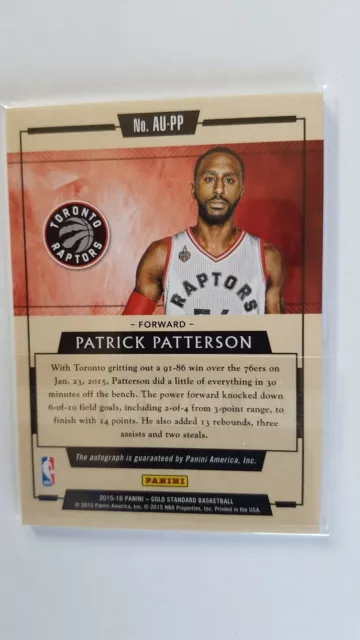 Panini Gold Basketball 2015-16 Auto Card Patrick Patterson Au-Pp 59/79 2