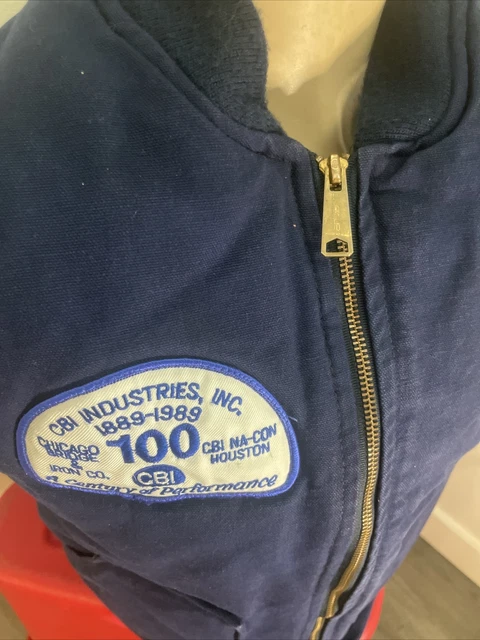 Vintage 1989 Carhartt Blue Work Vest Insulated Quilted Zip Made In USA 12