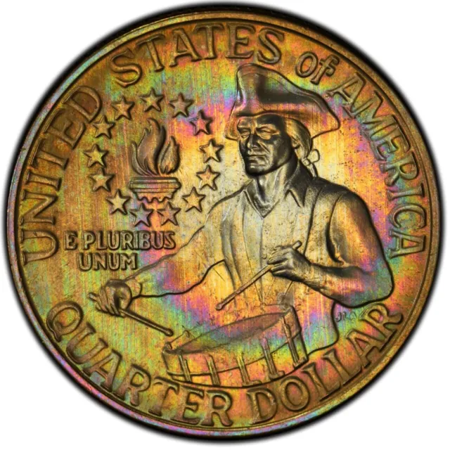 MS66 1976 25C Washington DBQ Bicentennial Quarter, PCGS Trueview- Rainbow Toned 2