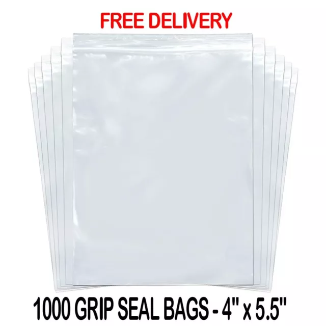 1000x Sello de agarre Bolsas de polietileno Resellables 4"" x 5,5"" ENVÍO GRATUITO IVA factura